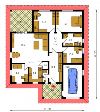 Spiegelverkehrter Entwurf | Grundriss des Erdgeschosses - BUNGALOW 155